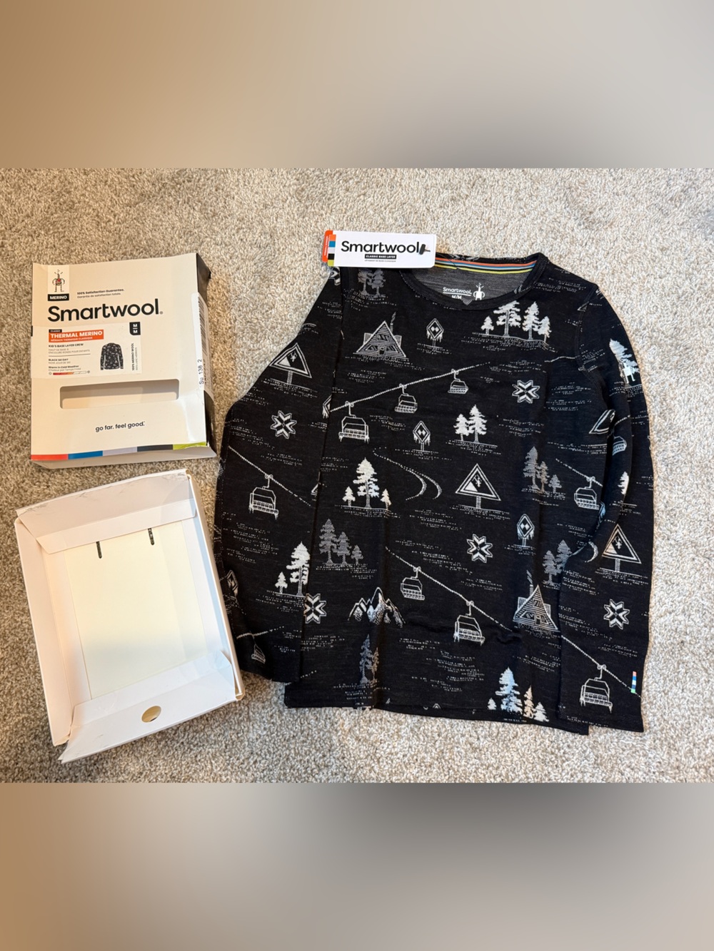 Smartwool Kids Black Graphic Merino Base Layer Top
